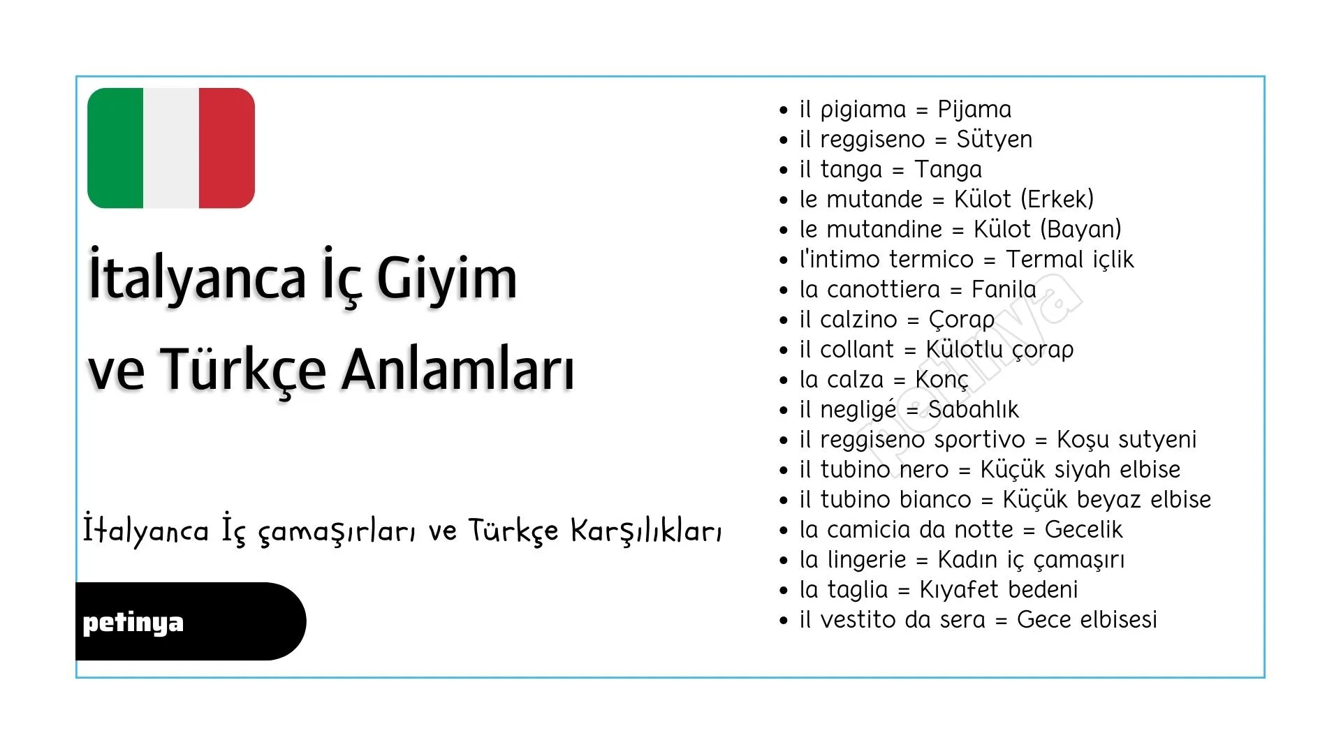 italyanca ic giyim italyanca ic camasirlari ve turkce anlamlari
