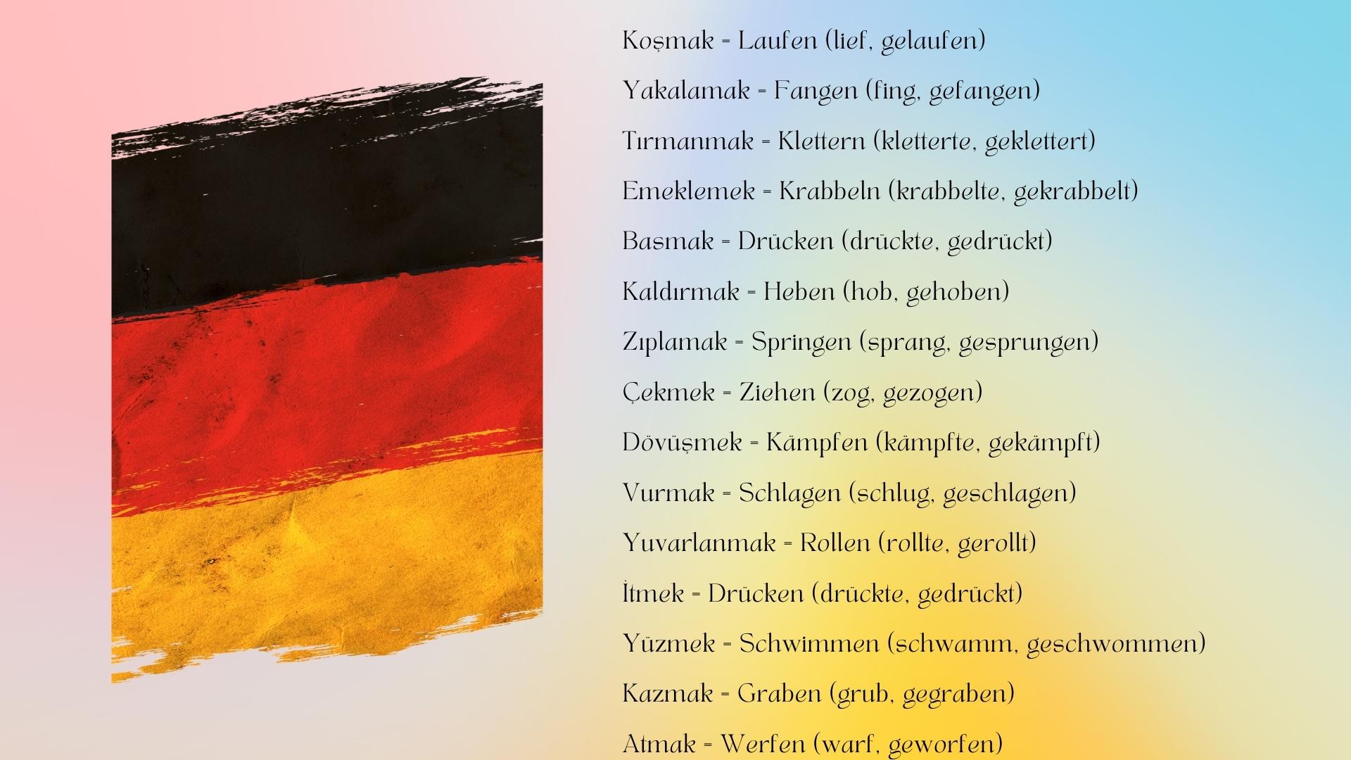 Almanca Hareketler ve Türkçe Anlamları