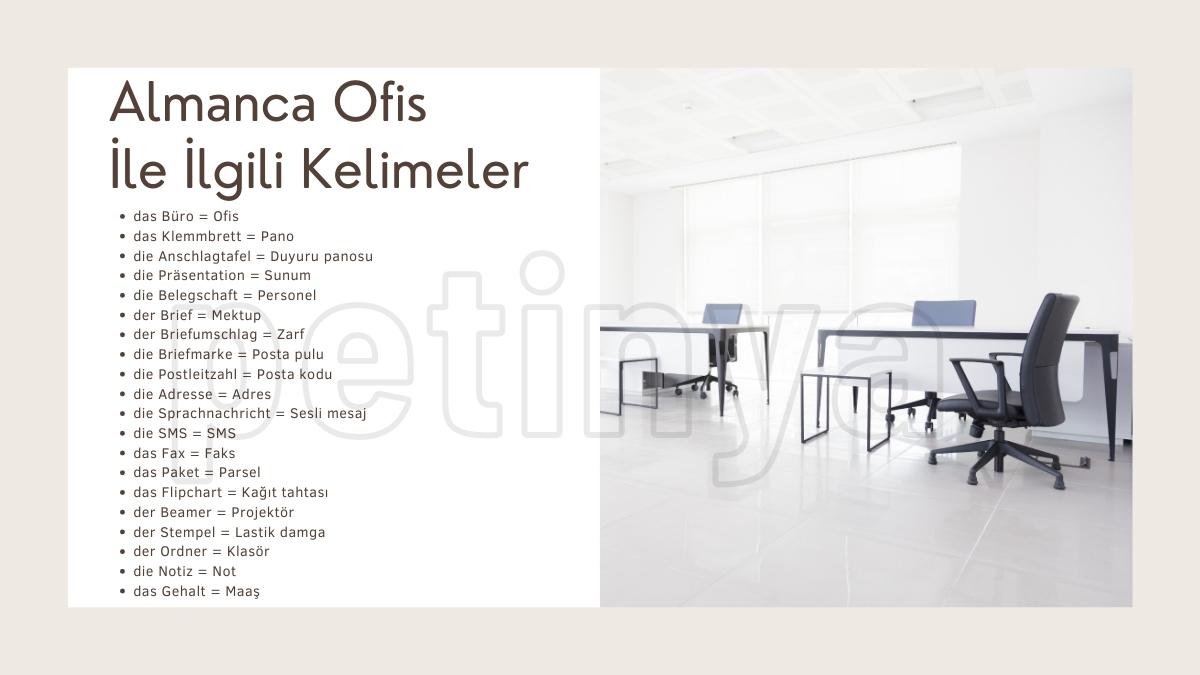 Almanca Ofis İle İlgili Kelimeler ve Türkçe Anlamları